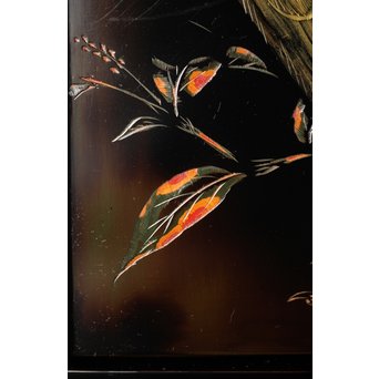 村上堆朱 稲垣豊秋 彫漆鶉三彩器局　Q278 