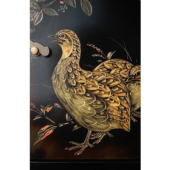 村上堆朱 稲垣豊秋 彫漆鶉三彩器局　Q278 