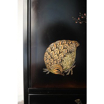 村上堆朱 稲垣豊秋 彫漆鶉三彩器局　Q278 