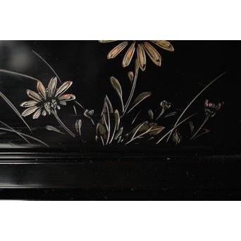 村上堆朱 稲垣豊秋 彫漆鶉三彩器局　Q278 