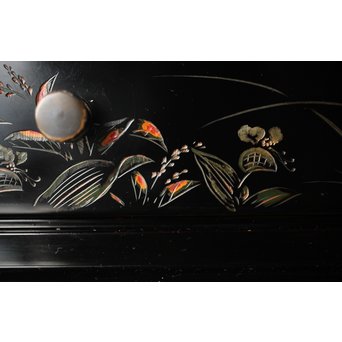 村上堆朱 稲垣豊秋 彫漆鶉三彩器局　Q278 