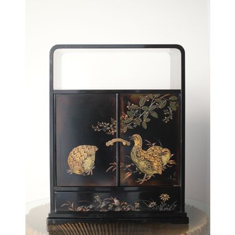 村上堆朱 稲垣豊秋 彫漆鶉三彩器局　Q278 