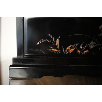 村上堆朱 稲垣豊秋 彫漆鶉三彩器局　Q278 