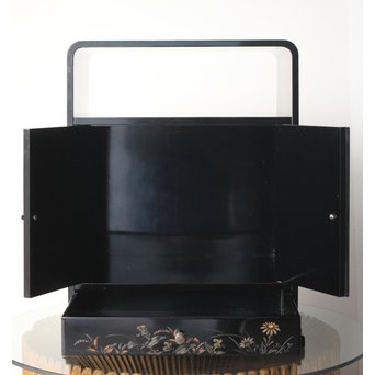 村上堆朱 稲垣豊秋 彫漆鶉三彩器局　Q278 