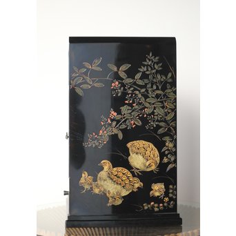 村上堆朱 稲垣豊秋 彫漆鶉三彩器局　Q278 