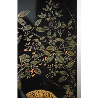 村上堆朱 稲垣豊秋 彫漆鶉三彩器局　Q278 