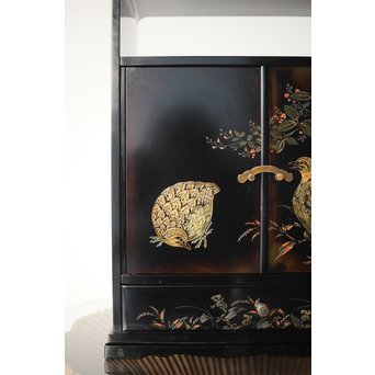 村上堆朱 稲垣豊秋 彫漆鶉三彩器局　Q278 