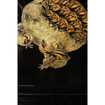 村上堆朱 稲垣豊秋 彫漆鶉三彩器局　Q278 