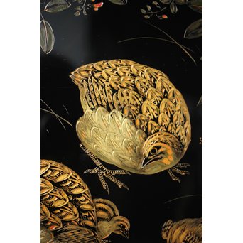 村上堆朱 稲垣豊秋 彫漆鶉三彩器局　Q278 