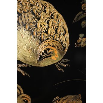 村上堆朱 稲垣豊秋 彫漆鶉三彩器局　Q278 