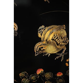 村上堆朱 稲垣豊秋 彫漆鶉三彩器局　Q278 