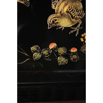 村上堆朱 稲垣豊秋 彫漆鶉三彩器局　Q278 