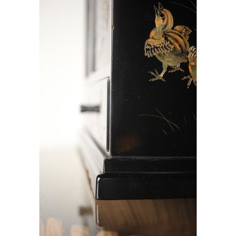 村上堆朱 稲垣豊秋 彫漆鶉三彩器局　Q278 