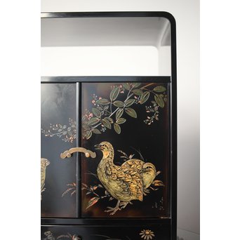 村上堆朱 稲垣豊秋 彫漆鶉三彩器局　Q278 