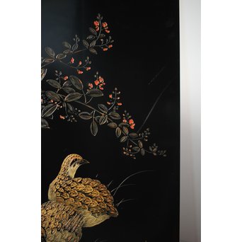 村上堆朱 稲垣豊秋 彫漆鶉三彩器局　Q278 