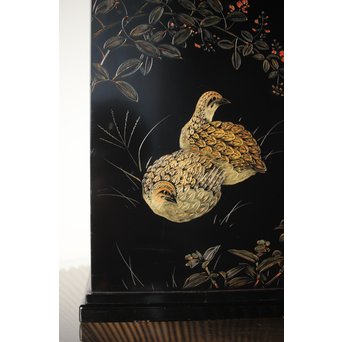 村上堆朱 稲垣豊秋 彫漆鶉三彩器局　Q278 