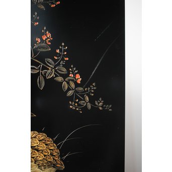 村上堆朱 稲垣豊秋 彫漆鶉三彩器局　Q278 