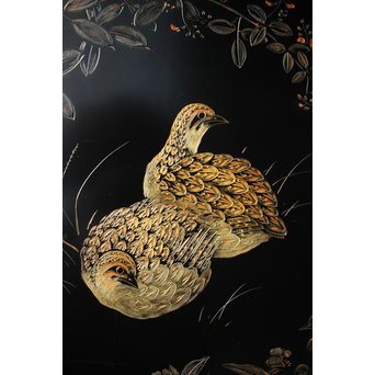 村上堆朱 稲垣豊秋 彫漆鶉三彩器局　Q278 