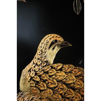 村上堆朱 稲垣豊秋 彫漆鶉三彩器局　Q278 