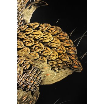 村上堆朱 稲垣豊秋 彫漆鶉三彩器局　Q278 