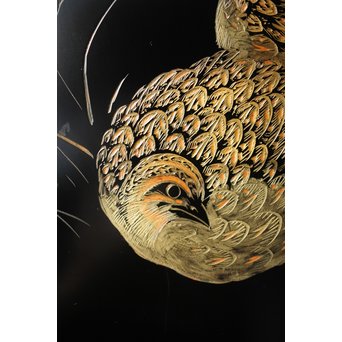 村上堆朱 稲垣豊秋 彫漆鶉三彩器局　Q278 