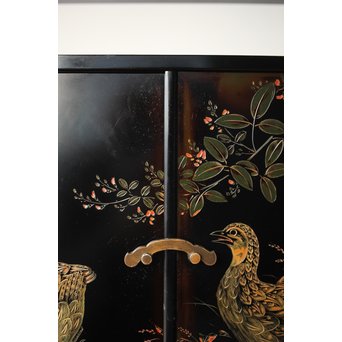 村上堆朱 稲垣豊秋 彫漆鶉三彩器局　Q278 