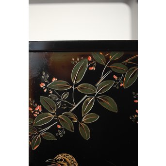 村上堆朱 稲垣豊秋 彫漆鶉三彩器局　Q278 