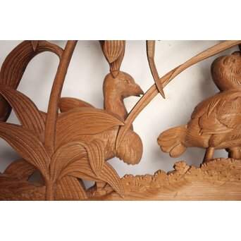 吉田楳堂 花鳥長尺木彫欄間 2枚1組　R0106Y 