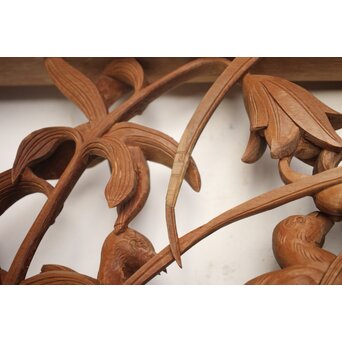 吉田楳堂 花鳥長尺木彫欄間 2枚1組　R0106Y 