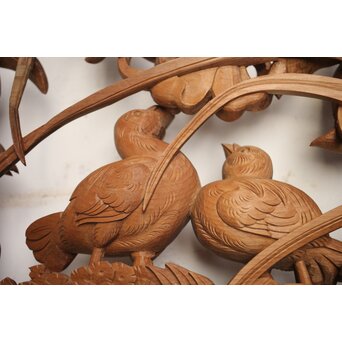 吉田楳堂 花鳥長尺木彫欄間 2枚1組　R0106Y 