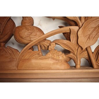 吉田楳堂 花鳥長尺木彫欄間 2枚1組　R0106Y 