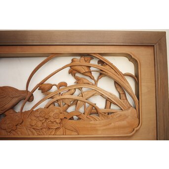 吉田楳堂 花鳥長尺木彫欄間 2枚1組　R0106Y 