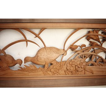 吉田楳堂 花鳥長尺木彫欄間 2枚1組　R0106Y 