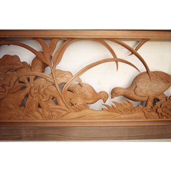 吉田楳堂 花鳥長尺木彫欄間 2枚1組　R0106Y 