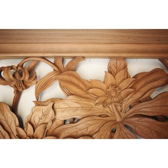 吉田楳堂 花鳥長尺木彫欄間 2枚1組　R0106Y 