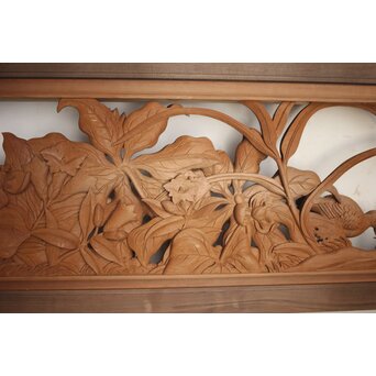 吉田楳堂 花鳥長尺木彫欄間 2枚1組　R0106Y 