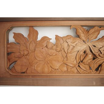 吉田楳堂 花鳥長尺木彫欄間 2枚1組　R0106Y 