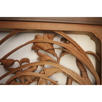 吉田楳堂 花鳥長尺木彫欄間 2枚1組　R0106Y 