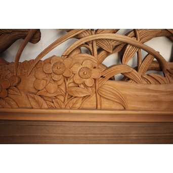 吉田楳堂 花鳥長尺木彫欄間 2枚1組　R0106Y 