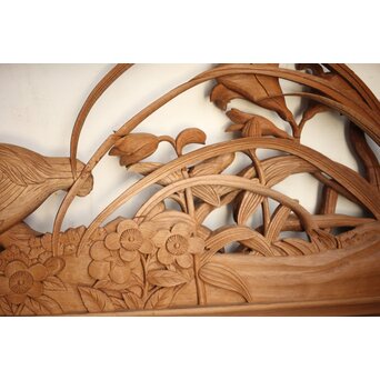 吉田楳堂 花鳥長尺木彫欄間 2枚1組　R0106Y 