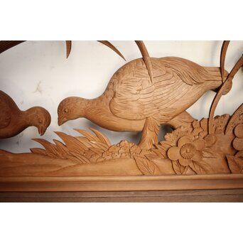 吉田楳堂 花鳥長尺木彫欄間 2枚1組　R0106Y 