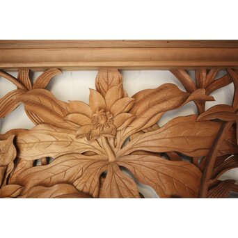 吉田楳堂 花鳥長尺木彫欄間 2枚1組　R0106Y 