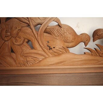 吉田楳堂 花鳥長尺木彫欄間 2枚1組　R0106Y 