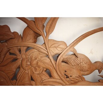 吉田楳堂 花鳥長尺木彫欄間 2枚1組　R0106Y 