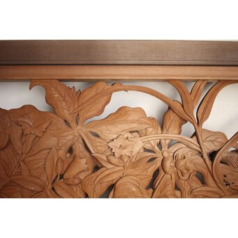 吉田楳堂 花鳥長尺木彫欄間 2枚1組　R0106Y 