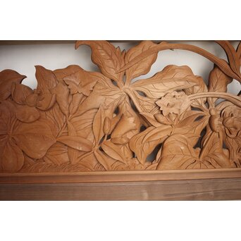 吉田楳堂 花鳥長尺木彫欄間 2枚1組　R0106Y 