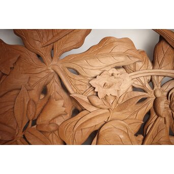 吉田楳堂 花鳥長尺木彫欄間 2枚1組　R0106Y 