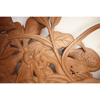 吉田楳堂 花鳥長尺木彫欄間 2枚1組　R0106Y 