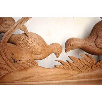 吉田楳堂 花鳥長尺木彫欄間 2枚1組　R0106Y 