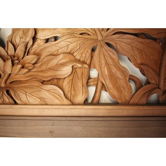 吉田楳堂 花鳥長尺木彫欄間 2枚1組　R0106Y 